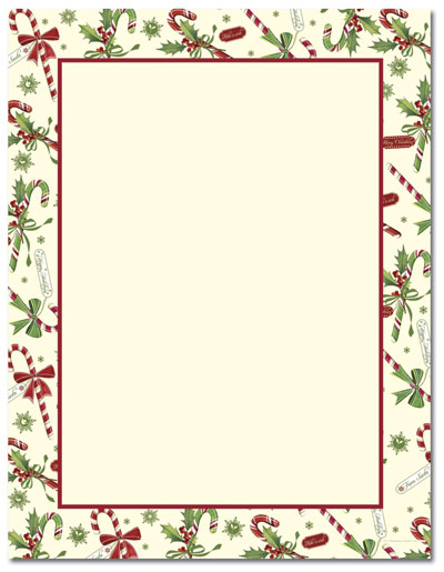 Candy Cane With Holly Letterhead - 80 pack