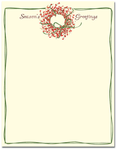 Season's Greeting's Wreath Letterhead - 25 Pack